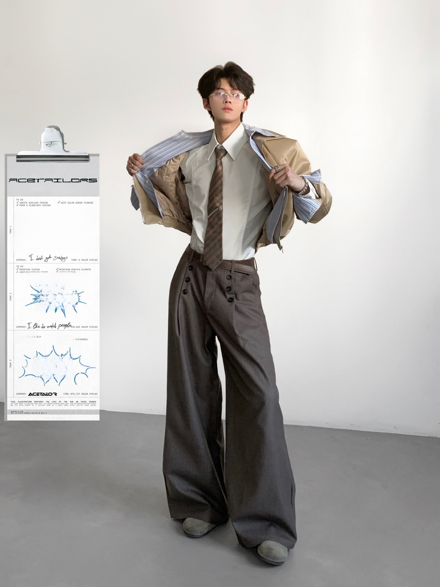 Tailored Trouser Wide - Celana Panjang Kasual Bergaris untuk Pria