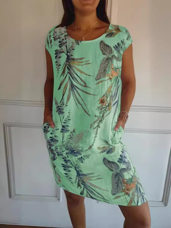 Midi Dress - Gaun katun linen musim panas untuk