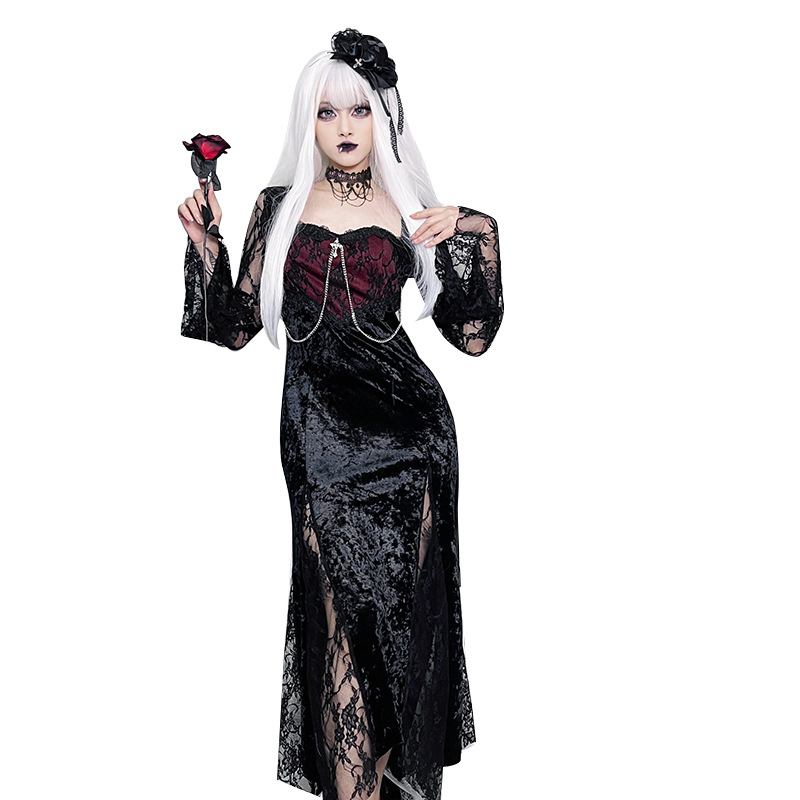 Gaun Malam Elegan Bergaya Goth - Midi Dress ulasan dan harga